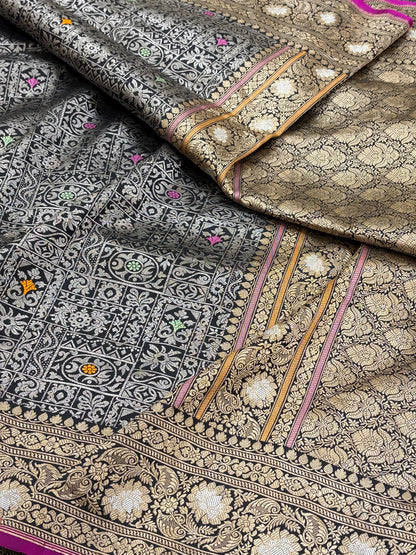 Black Handwoven Pure Banarasi Brocade Katan Silk Saree