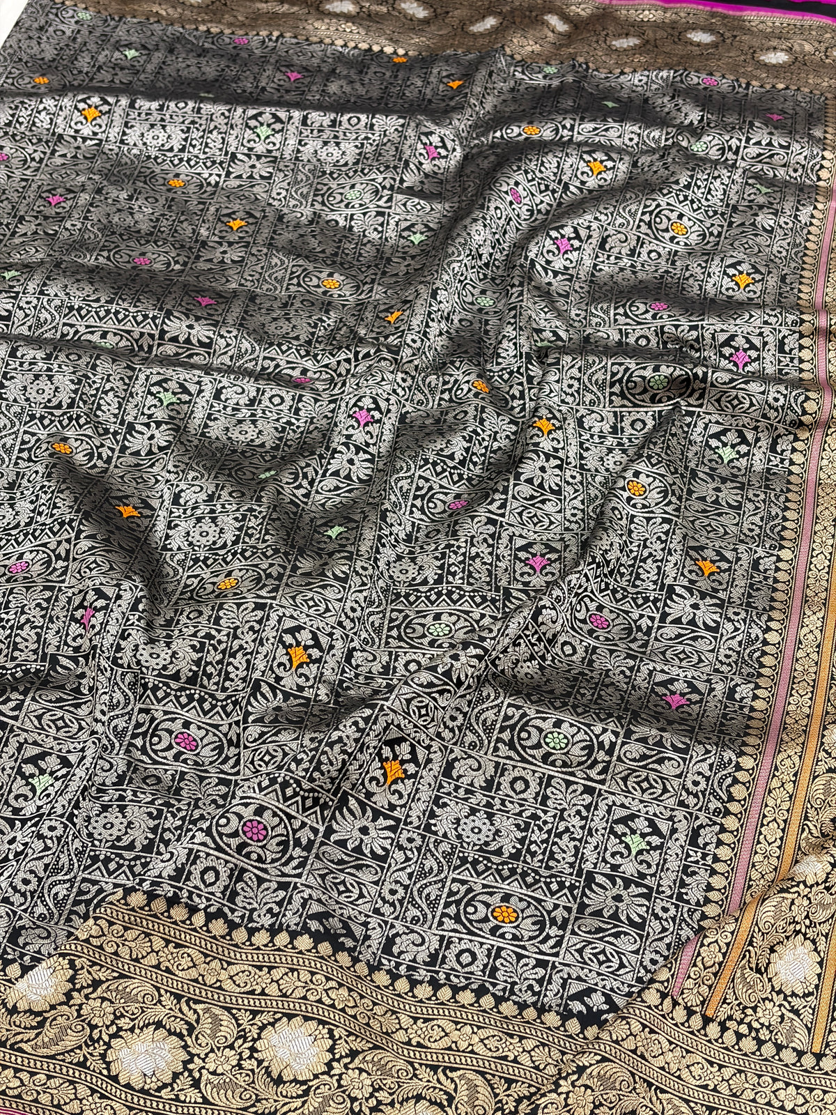 Black Handwoven Pure Banarasi Brocade Katan Silk Saree