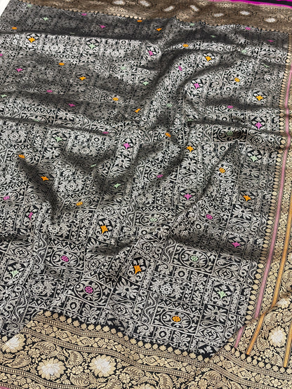 Black Handwoven Pure Banarasi Brocade Katan Silk Saree