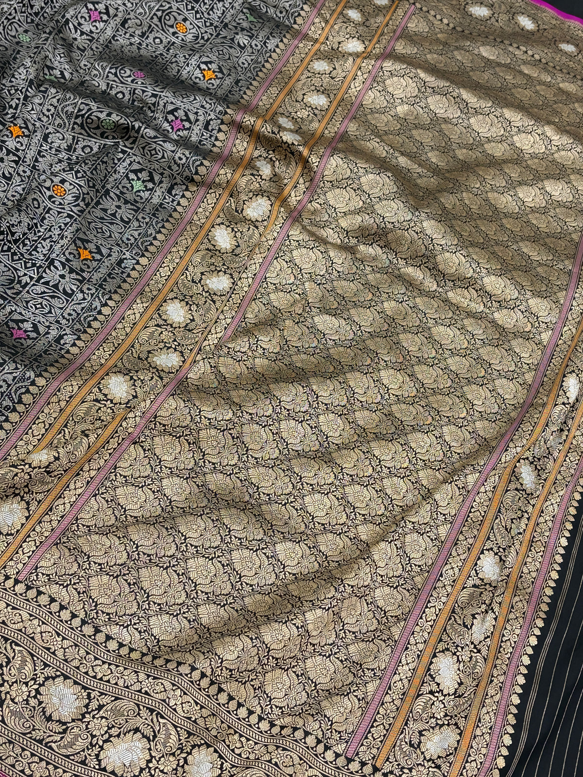 Black Handwoven Pure Banarasi Brocade Katan Silk Saree