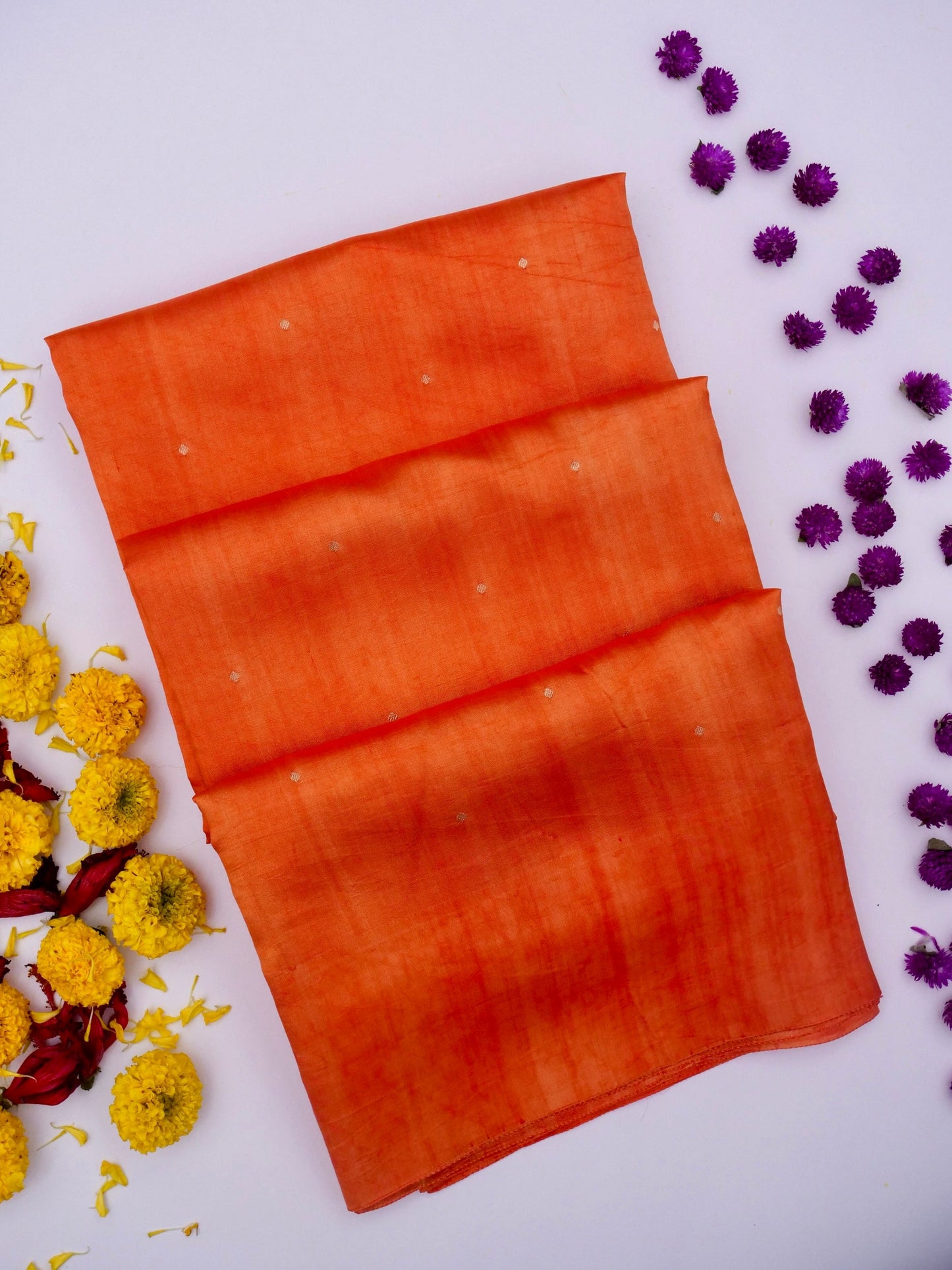 Pure Orange Banarasi Mango Katan Silk Saree with Kadhwa Buti Work