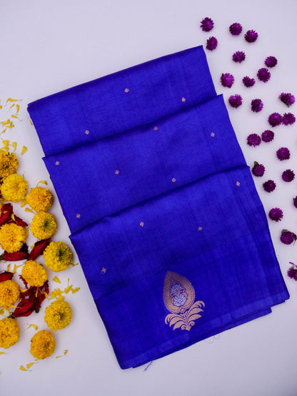 Pure Blue Banarasi Mango Katan Silk Saree with Kadhwa Buti Work