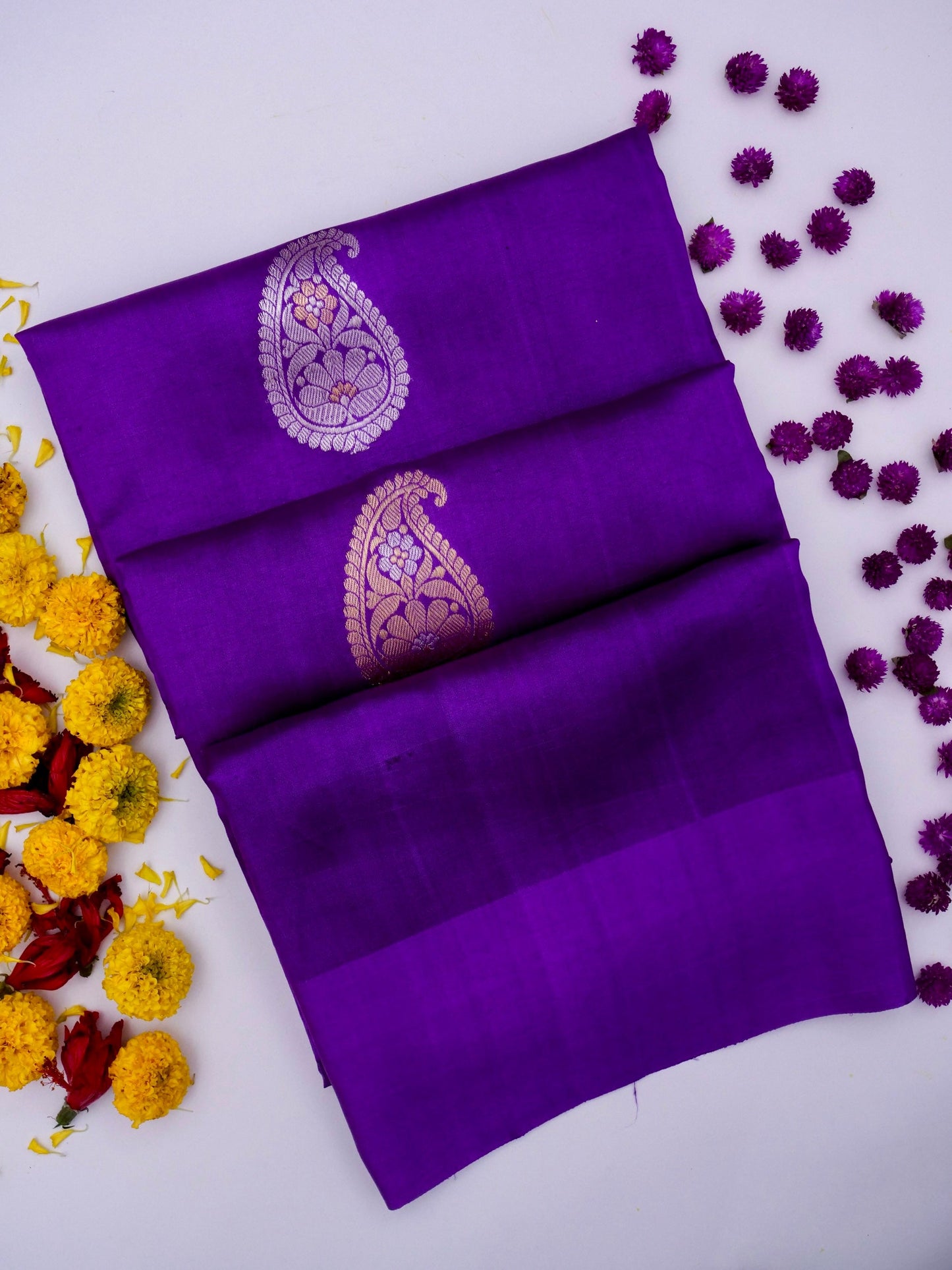 Pure Purple Banarasi Mango Katan Silk Saree with Kadhwa Buti Work