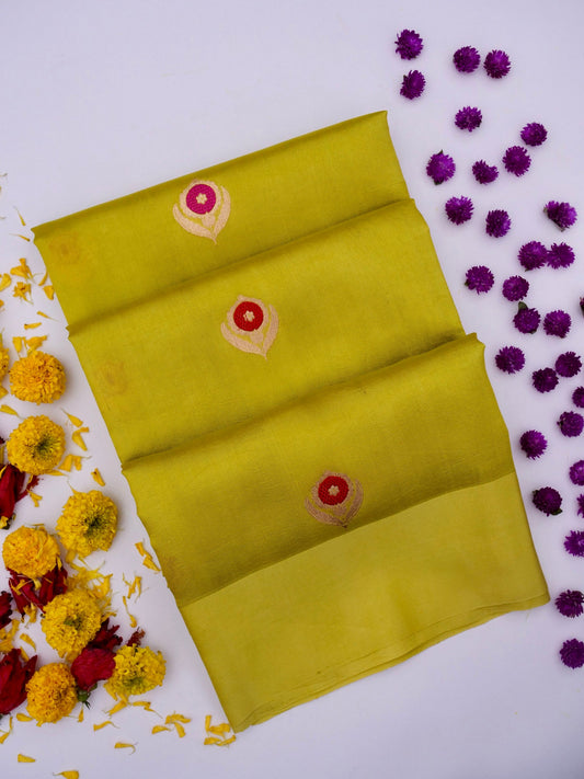 Pure Yellow Banarasi Mango Katan Silk Saree with Kadhwa Buti Work