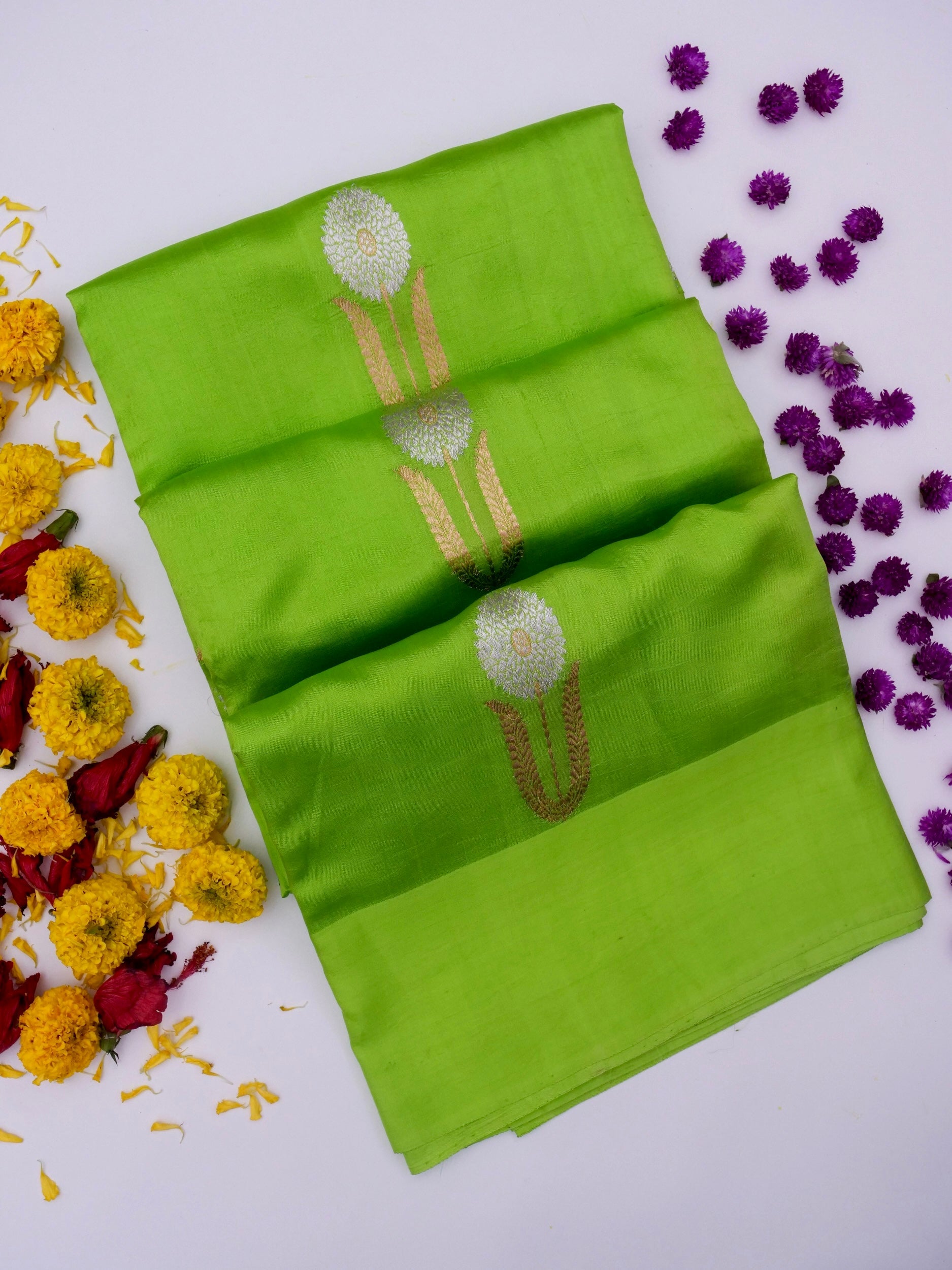 Pure Green Banarasi Mango Katan Silk Saree with Kadhwa Buti