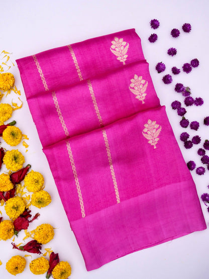 Pure Pink Banarasi R Mango Katan Silk Saree  with Full Kadhwa Buti