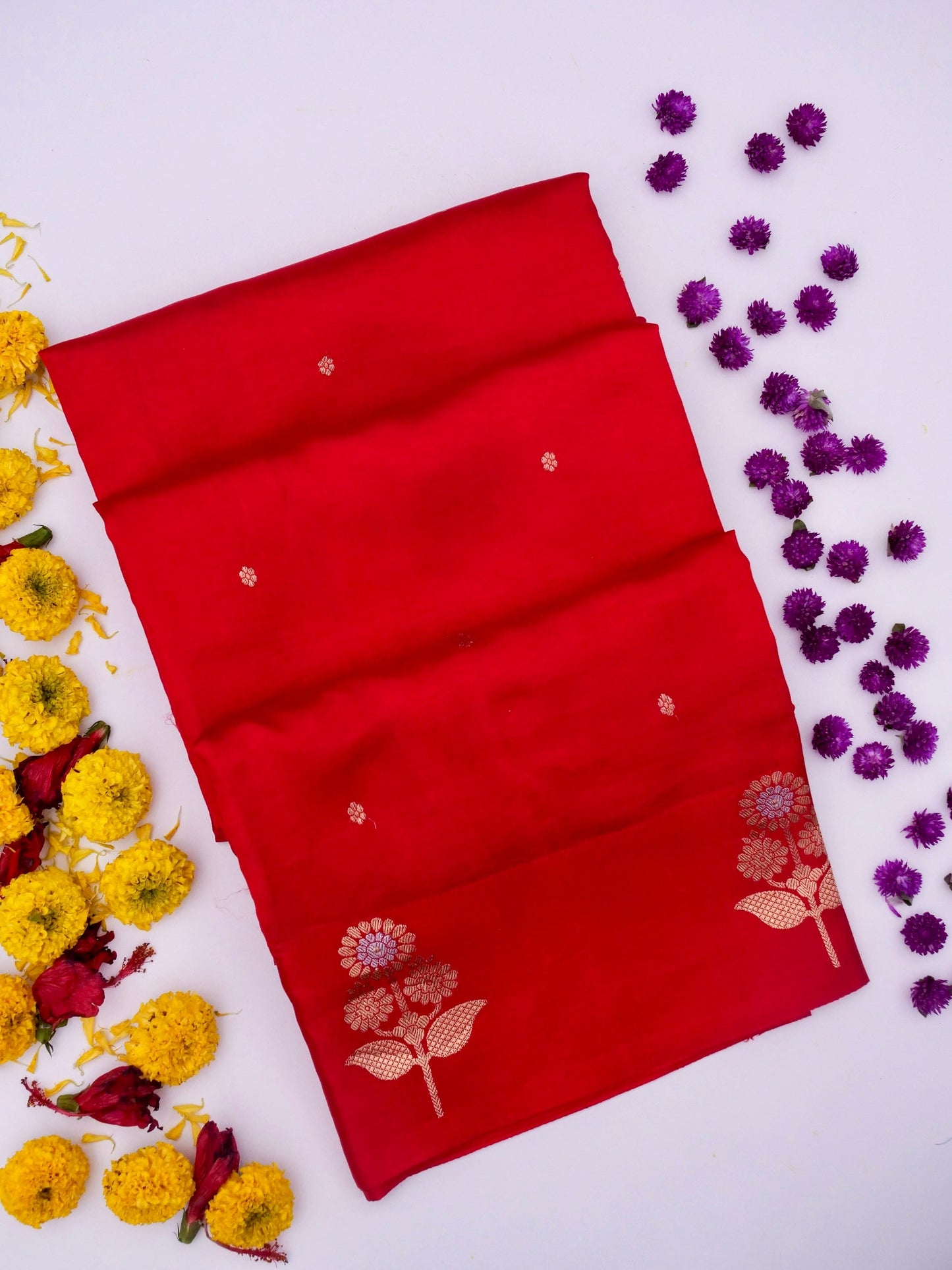 Pure Red Banarasi Mango Katan Silk Saree with Kadhwa Buti Work