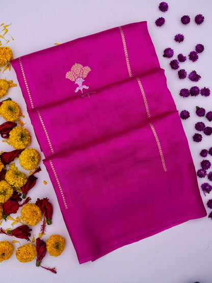 Pure Pink Banarasi Mango Katan Silk Saree with Kadhwa Buti