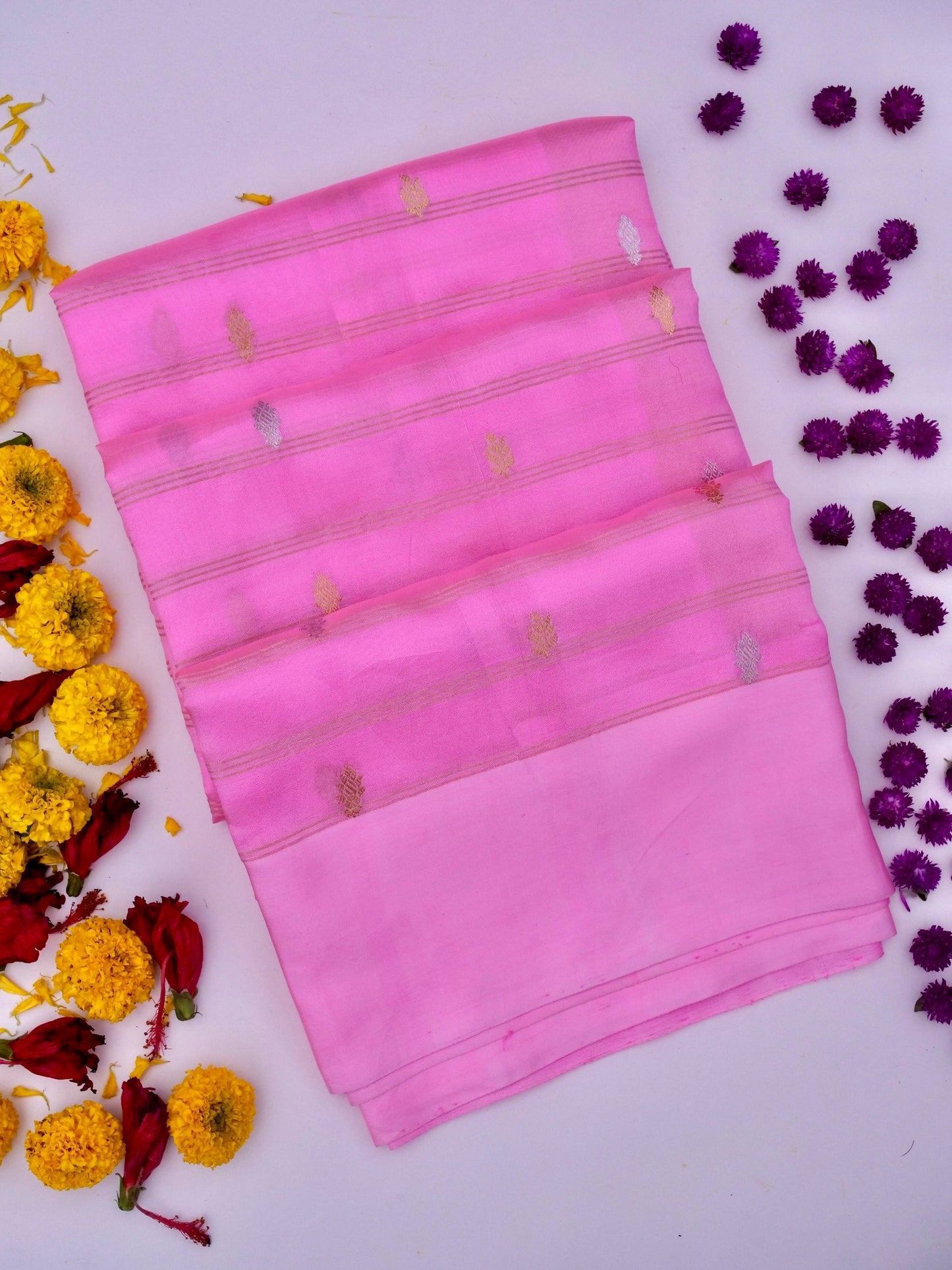 Pure Pink Banarasi Mango Katan Silk Saree with  Kadhwa Buti Work