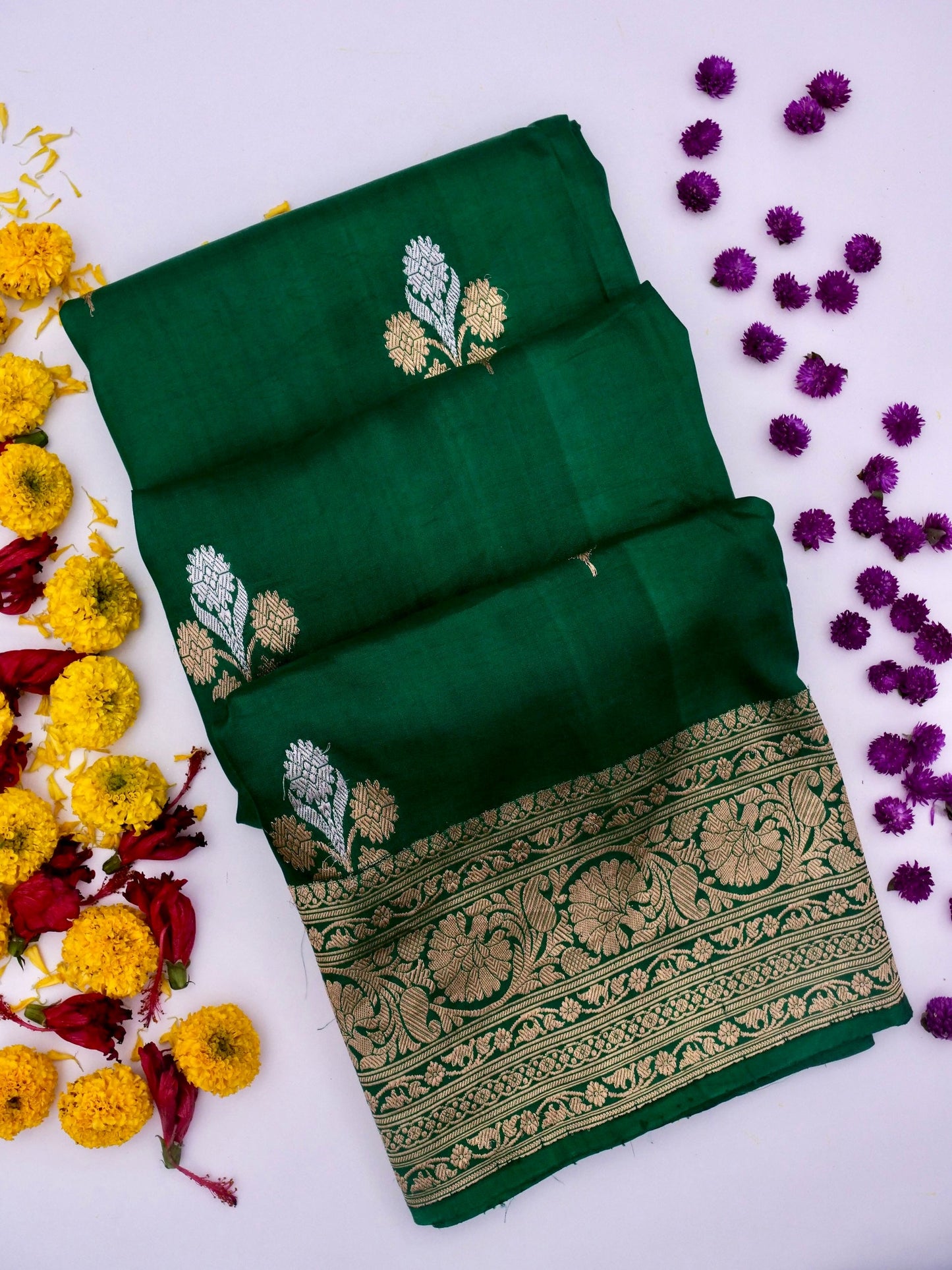 Pure Green Banarasi Mango Katan Silk Saree with  Kadhwa Buti