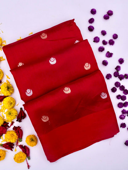 Pure Red Banarasi R Mango Katan Silk Saree with Kadhwa Buti Work