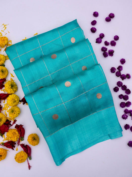 Pure Sky Blue Banarasi R Mango Katan Silk Saree with Kadhwa Buti Work