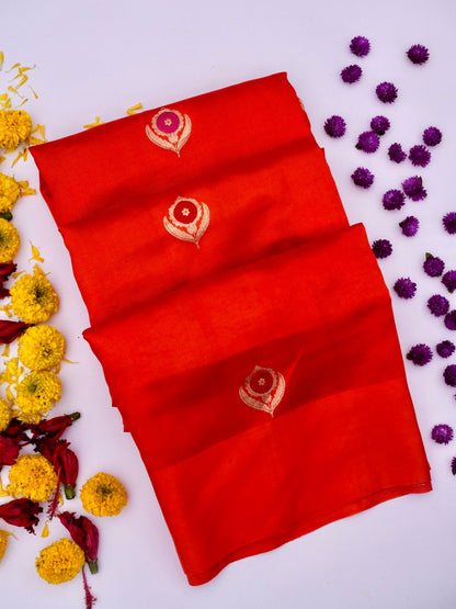 Pure Red Banarasi R Mango Katan Silk Saree with Full Kadhwa Buti Work