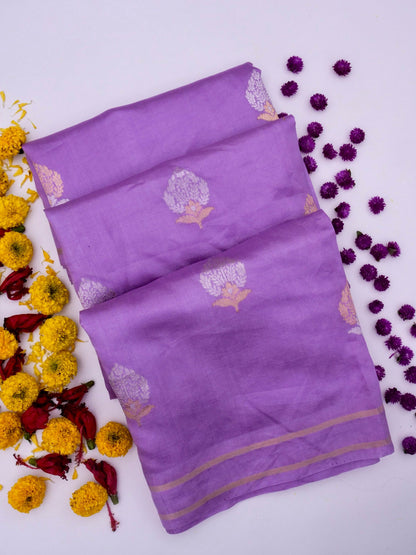 Pure Purple Banarasi Mango Katan Silk Saree with Kadhwa Buti Work