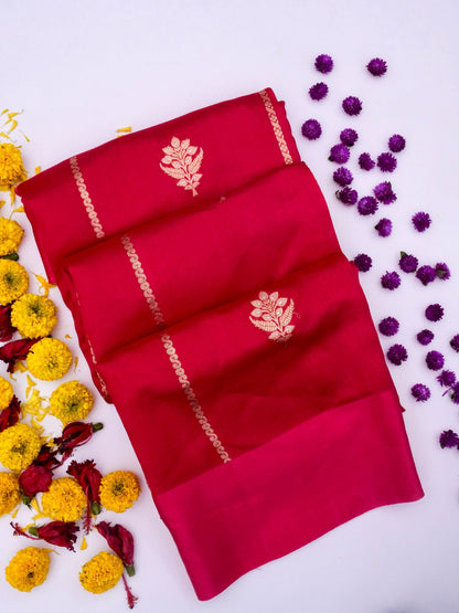 Pure Red Banarasi Mango Katan Silk Saree with Kadhwa Buti Work