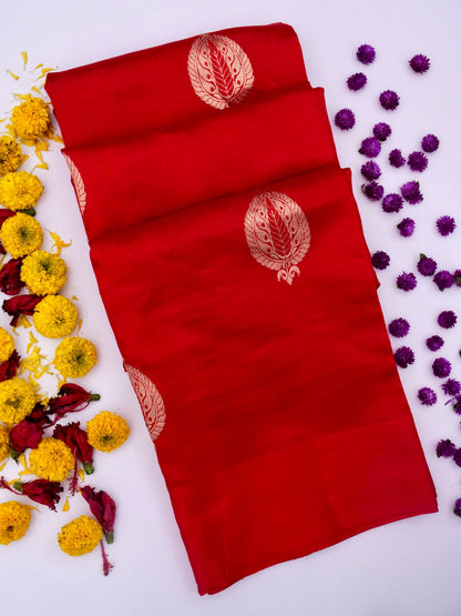 Pure Red Banarasi Mango Katan Silk Saree with Kadhwa Buti Work