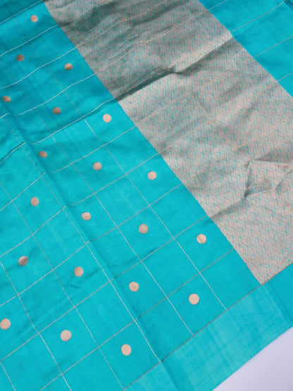 Pure Sky Blue Banarasi R Mango Katan Silk Saree with Kadhwa Buti Work