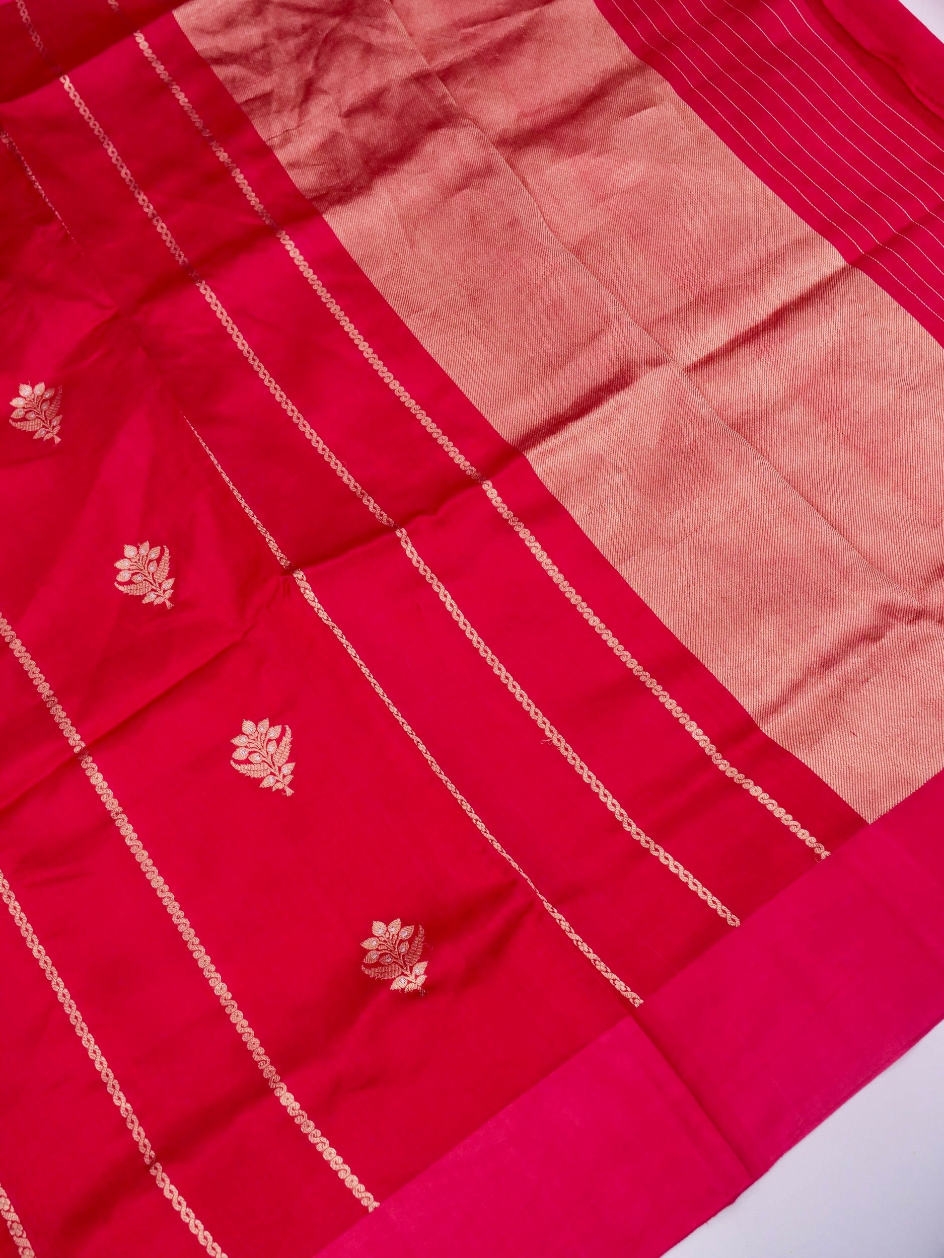 Pure Red Banarasi Mango Katan Silk Saree with Kadhwa Buti Work