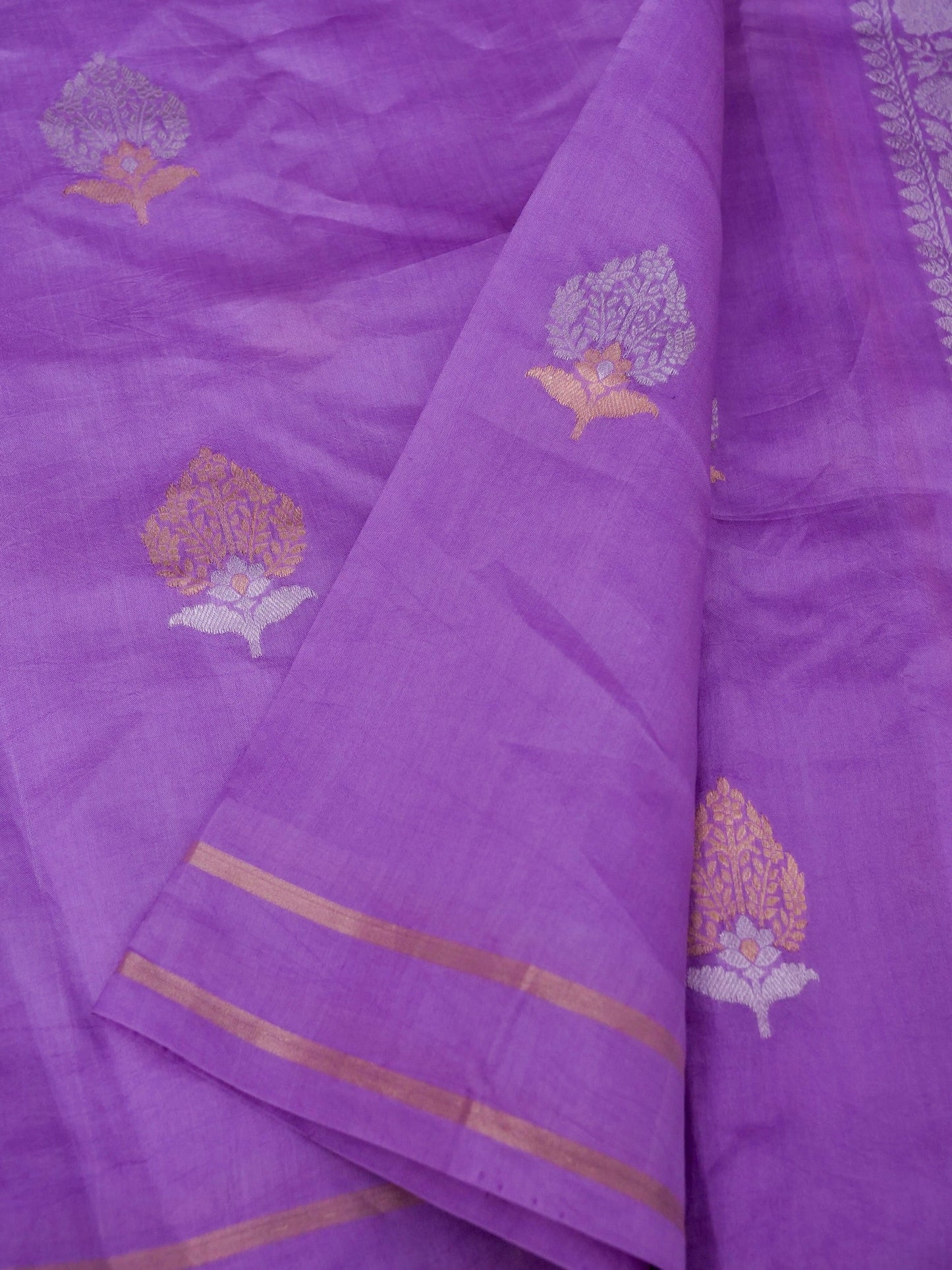 Pure Purple Banarasi Mango Katan Silk Saree with Kadhwa Buti Work