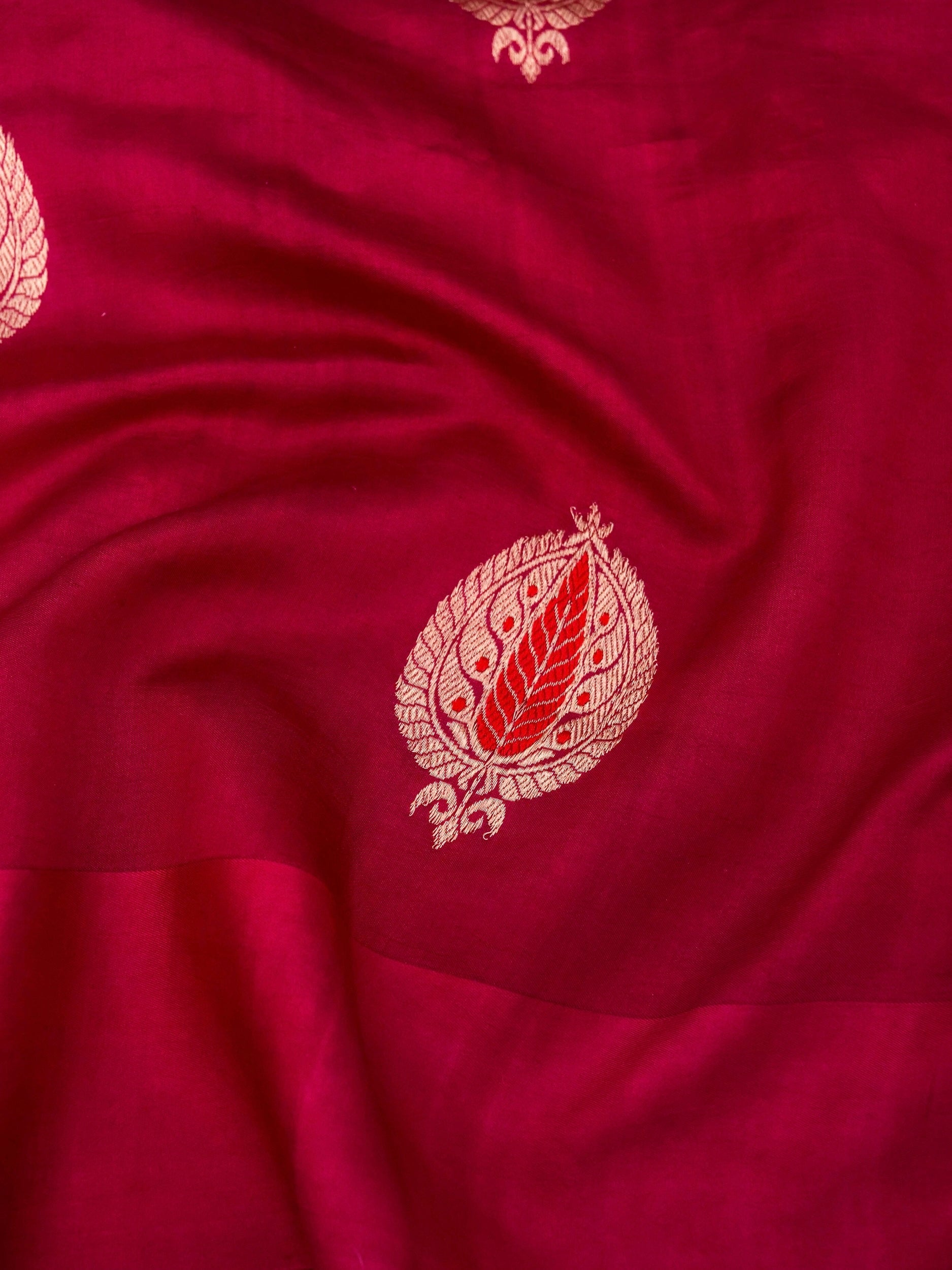 Pure Maroon Banarasi Mango Katan Silk Saree with Kadhwa Buti Work
