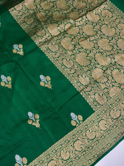 Pure Green Banarasi Mango Katan Silk Saree with  Kadhwa Buti