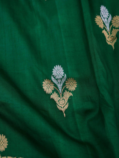 Pure Green Banarasi Mango Katan Silk Saree with  Kadhwa Buti