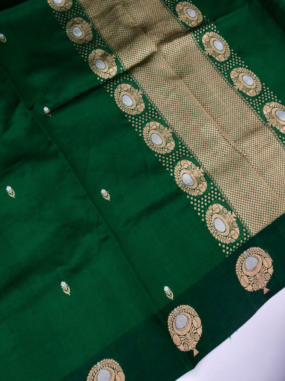 Pure Green Banarasi Mango Katan Silk Saree  with Kadhwa Buti Work