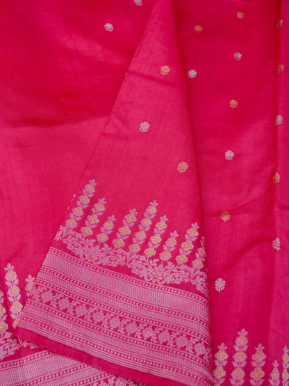 Pure Pink Banarasi Mango Katan Silk Saree with Kadhwa Buti Work