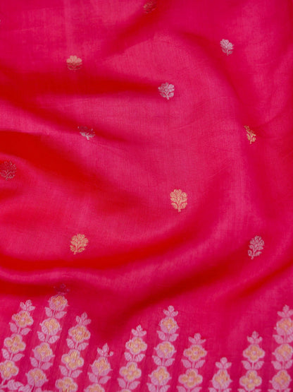 Pure Pink Banarasi Mango Katan Silk Saree with Kadhwa Buti Work