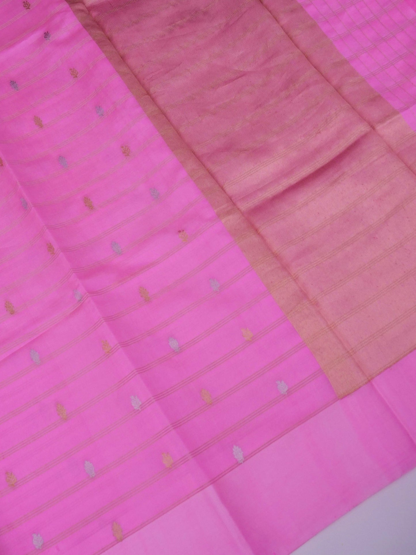 Pure Pink Banarasi Mango Katan Silk Saree with  Kadhwa Buti Work