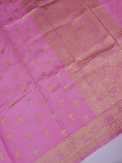 Pure Pink Banarasi Mango Katan Silk Saree with Kadhwa Buti Work