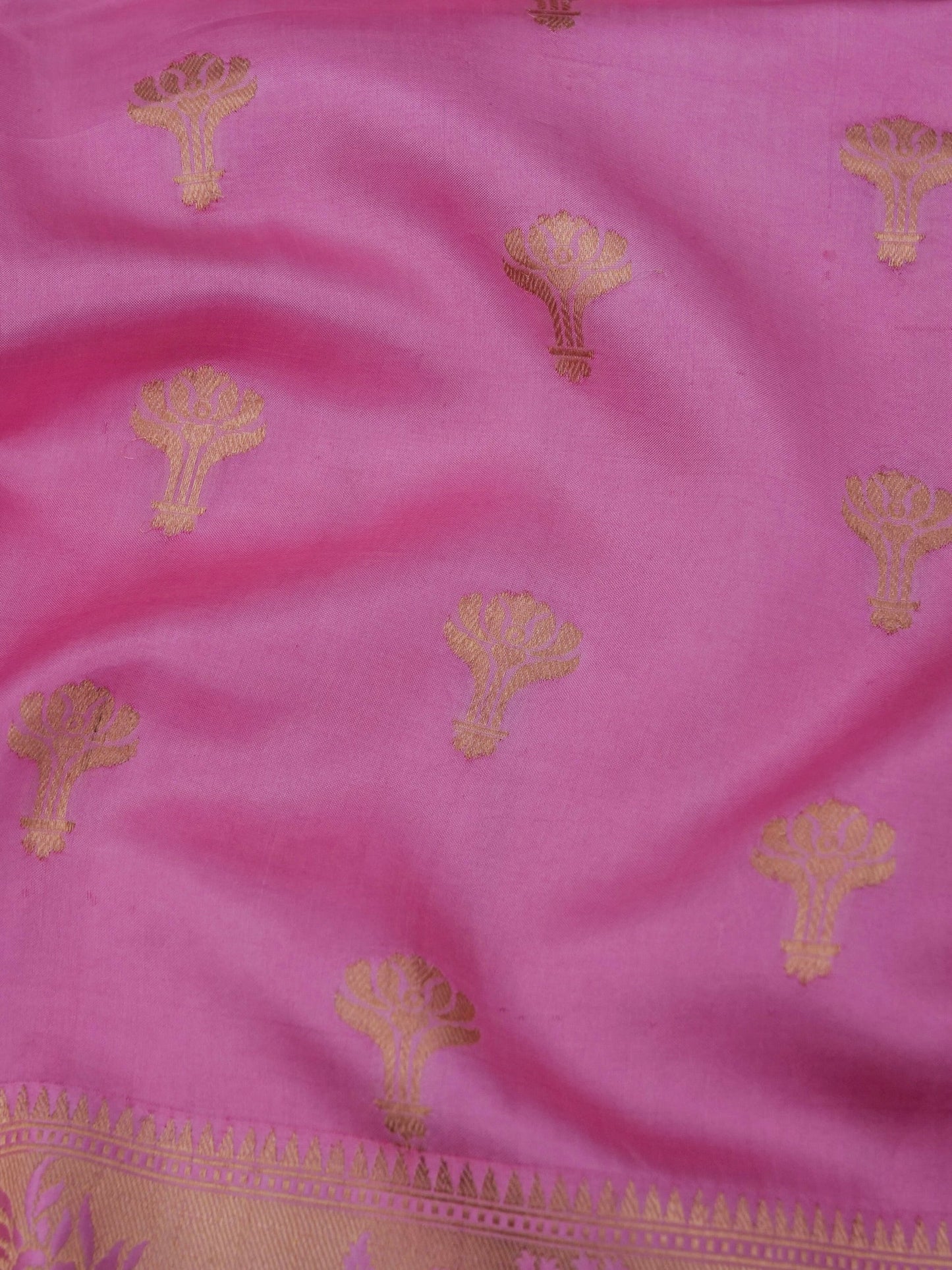 Pure Pink Banarasi Mango Katan Silk Saree with Kadhwa Buti Work