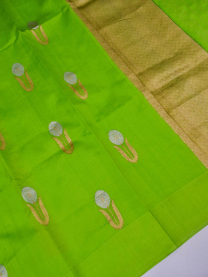 Pure Green Banarasi Mango Katan Silk Saree with Kadhwa Buti