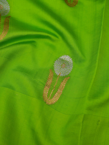 Pure Green Banarasi Mango Katan Silk Saree with Kadhwa Buti