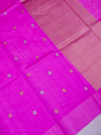 Pure Pink Banarasi Mango Katan Silk Saree with Kadhwa Buti Work