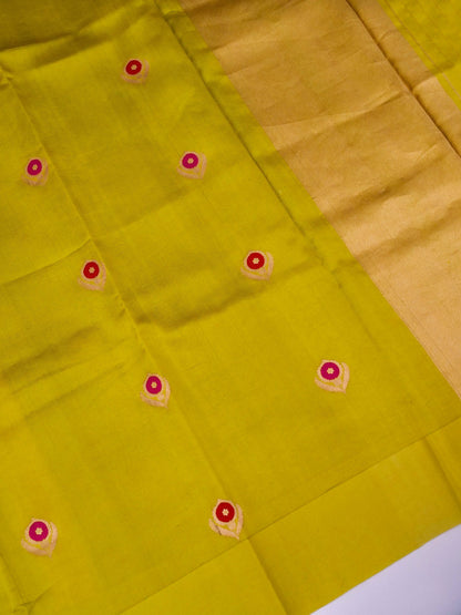 Pure Yellow Banarasi Mango Katan Silk Saree with Kadhwa Buti Work