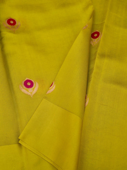 Pure Yellow Banarasi Mango Katan Silk Saree with Kadhwa Buti Work