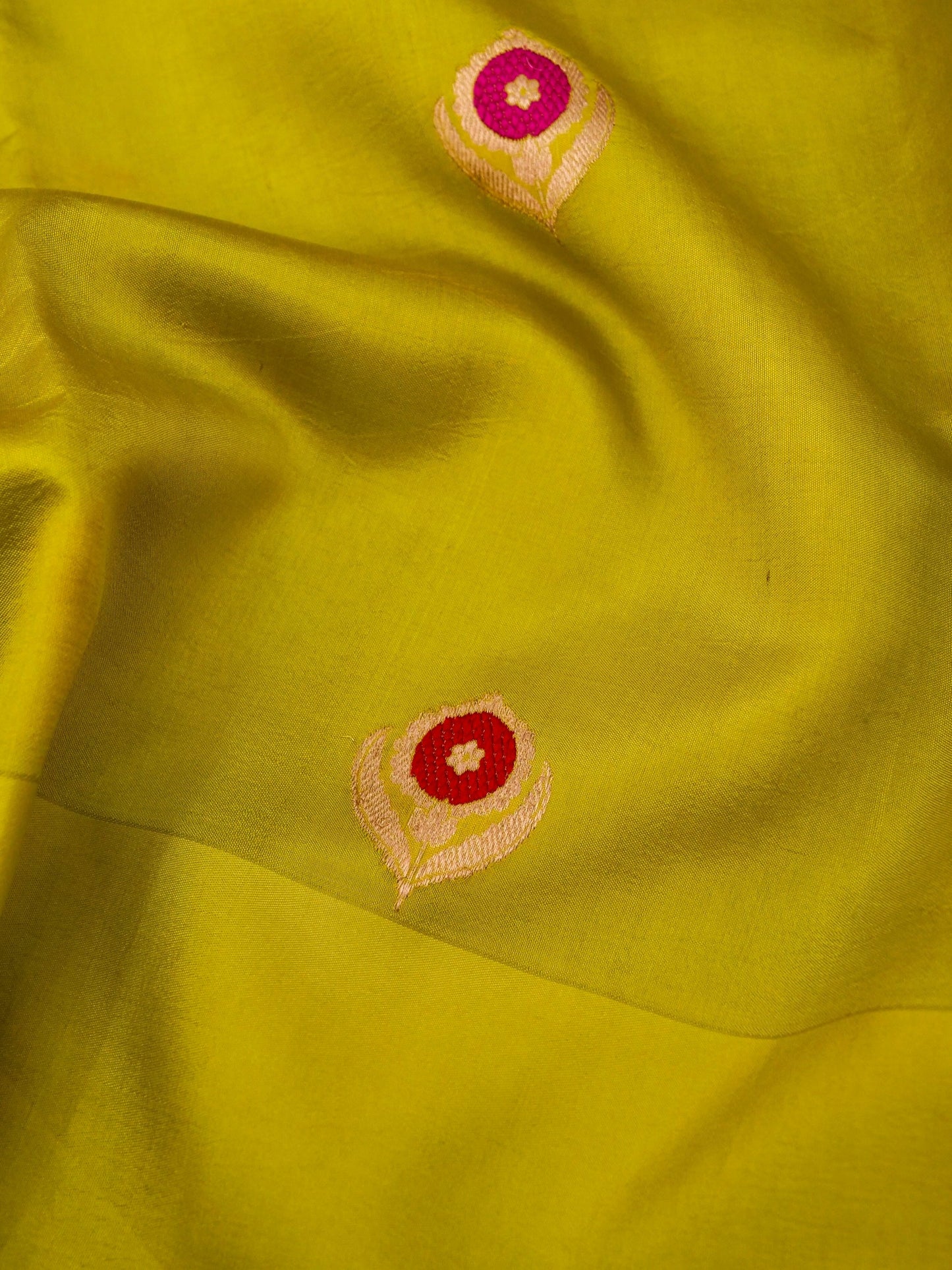 Pure Yellow Banarasi Mango Katan Silk Saree with Kadhwa Buti Work