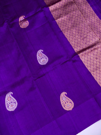 Pure Purple Banarasi Mango Katan Silk Saree with Kadhwa Buti Work