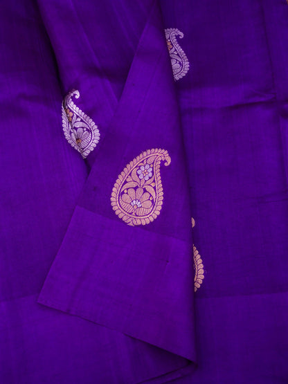 Pure Purple Banarasi Mango Katan Silk Saree with Kadhwa Buti Work