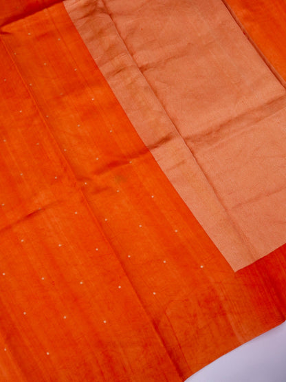 Pure Orange Banarasi Mango Katan Silk Saree with Kadhwa Buti Work