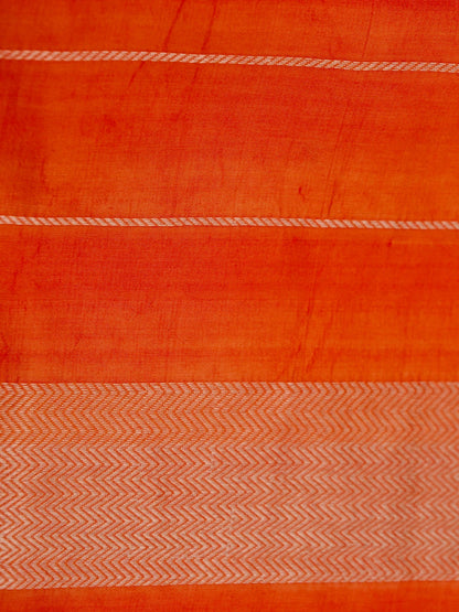 Pure Orange Banarasi Mango Katan Silk Saree with Kadhwa Buti Work