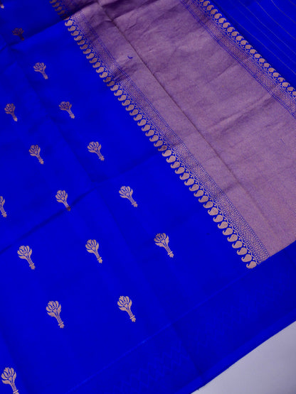 Pure Blue Banarasi Mango Katan Silk Saree with Kadhwa Buti Work