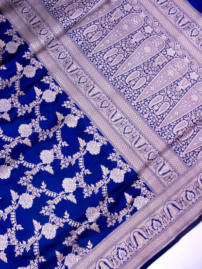 Pure Katan Silk Banarasi Saree with All over Jaal Weaving