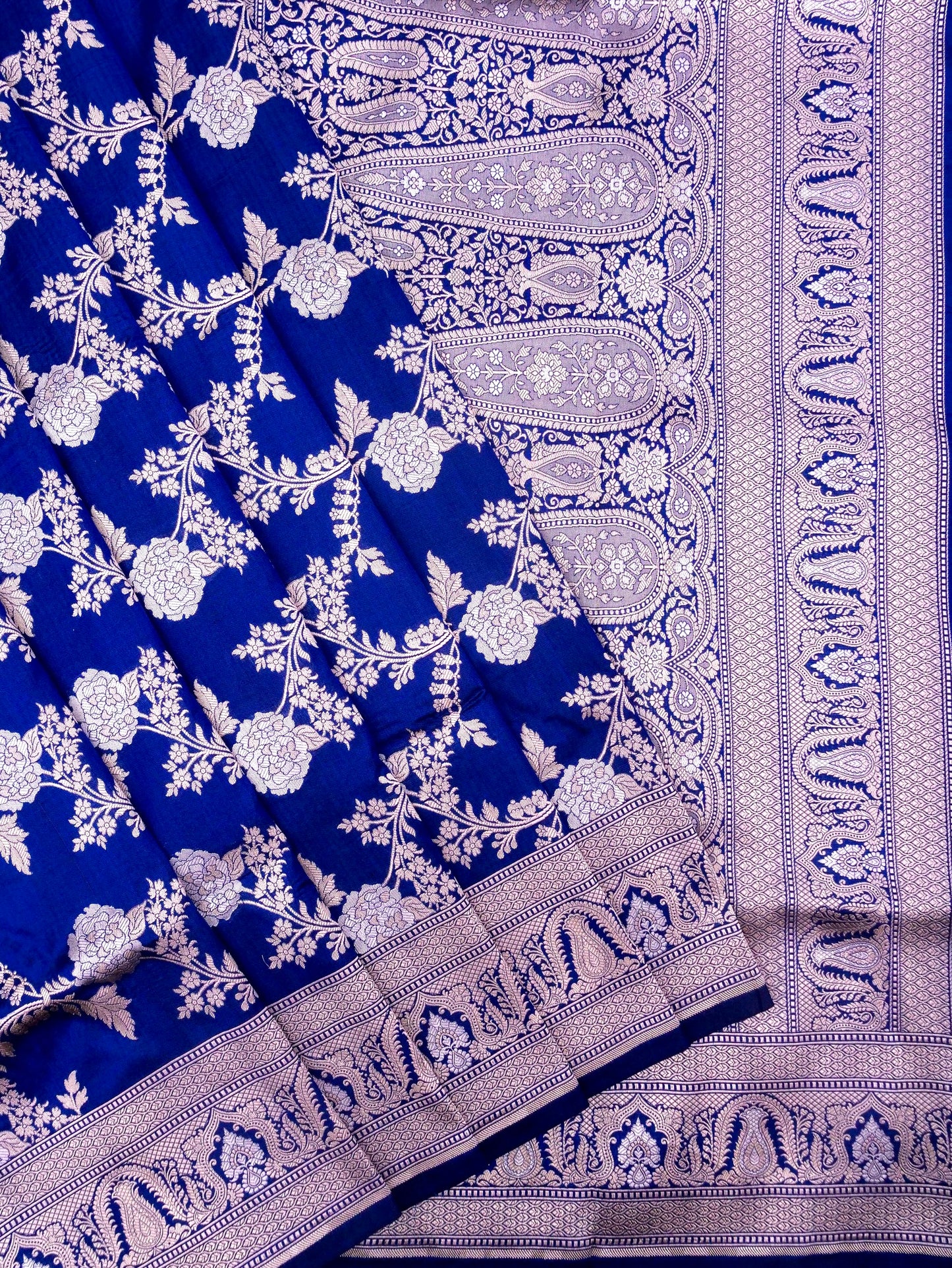 Pure Katan Silk Banarasi Saree with All over Jaal Weaving