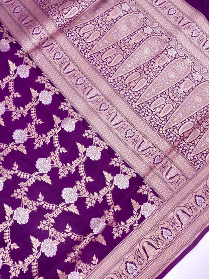 Pure Katan Silk Banarasi with All over Jaal Weaving