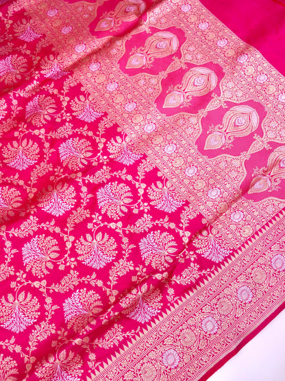 Pure Katan Silk Banarasi with All over Jaal Weaving