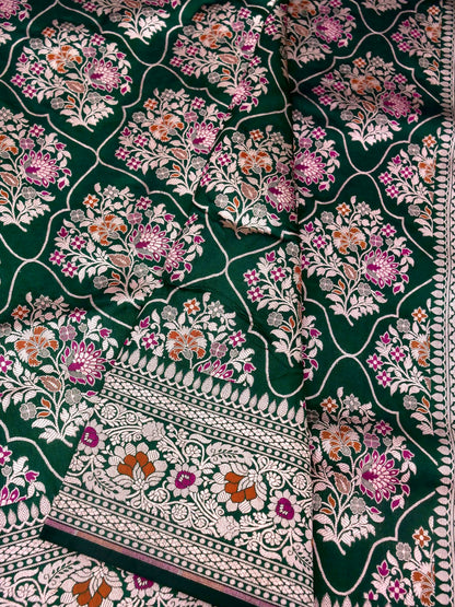 Pure Katan Silk Banarasi with All over Jaal Weaving