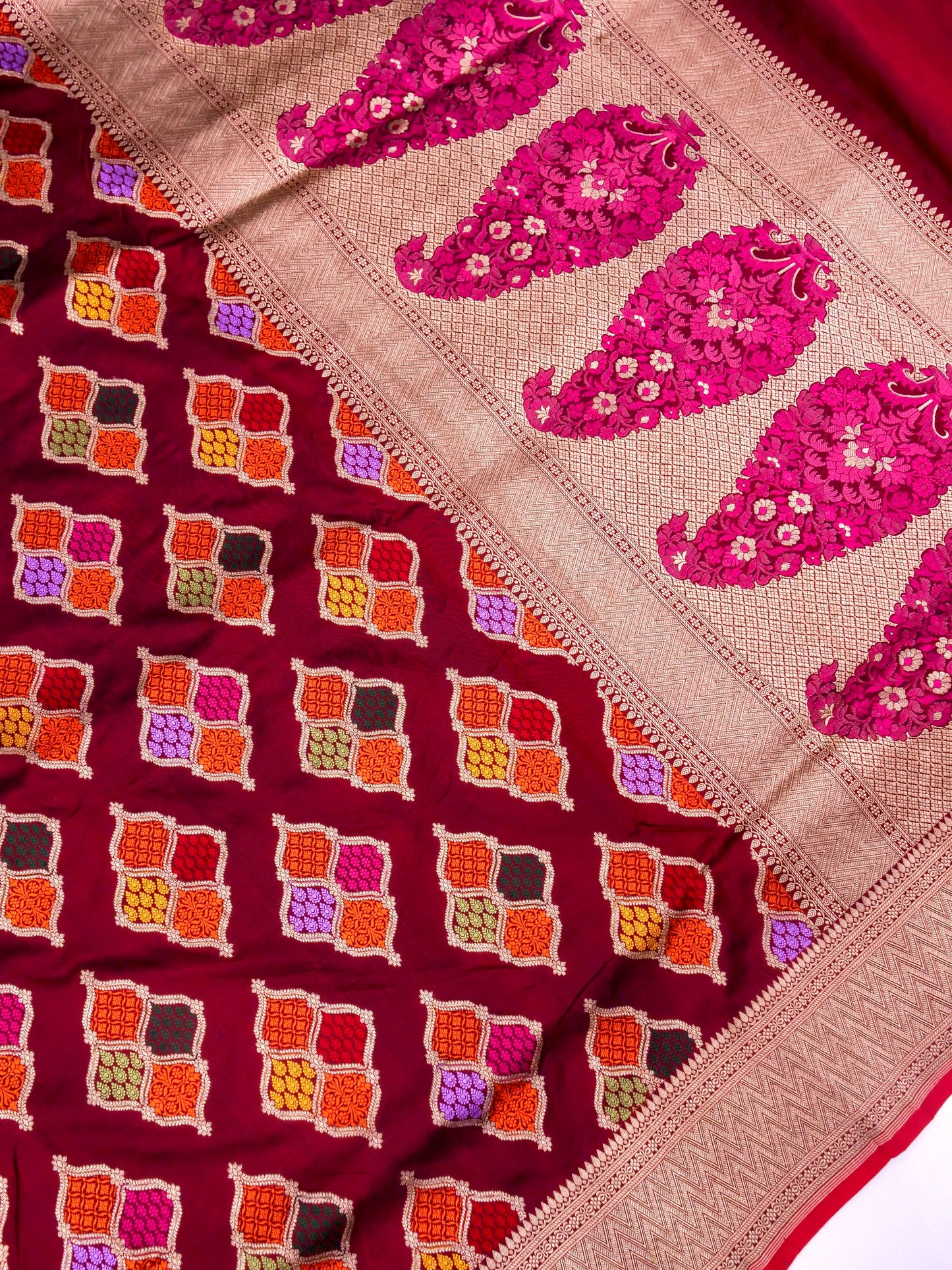 Pure Katan Silk Banarasi with All over Jaal Weaving