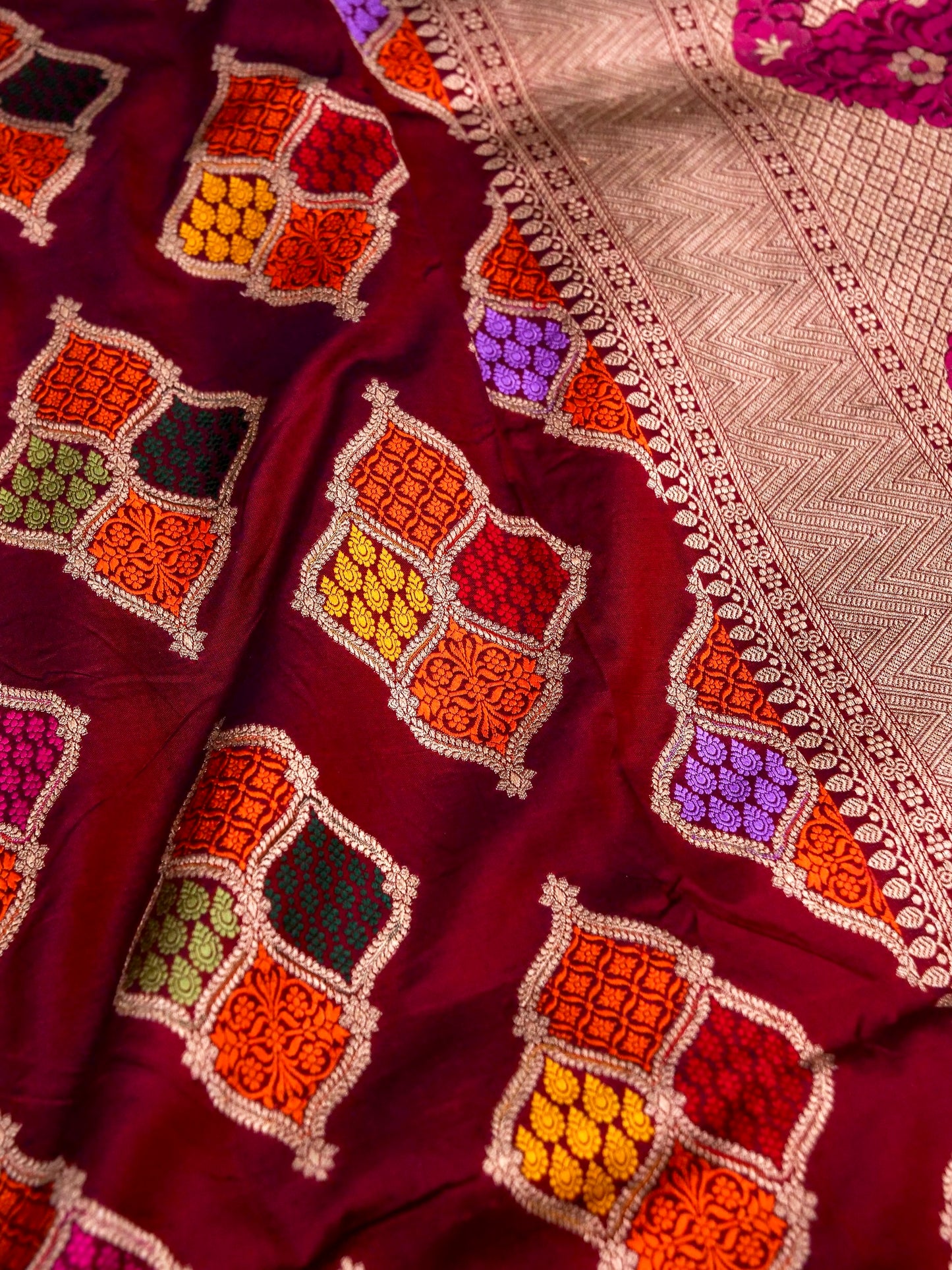 Pure Katan Silk Banarasi with All over Jaal Weaving